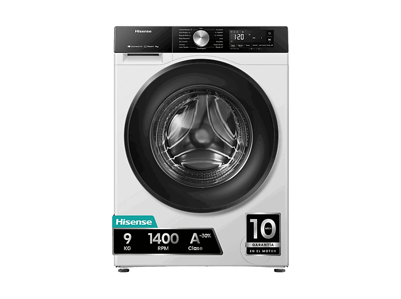 Hisense WF3S9043BW3, 9 Kg, 1400 rpm, 14 programas, WiFi&Bluetooth, Clase A-30%, Blanco