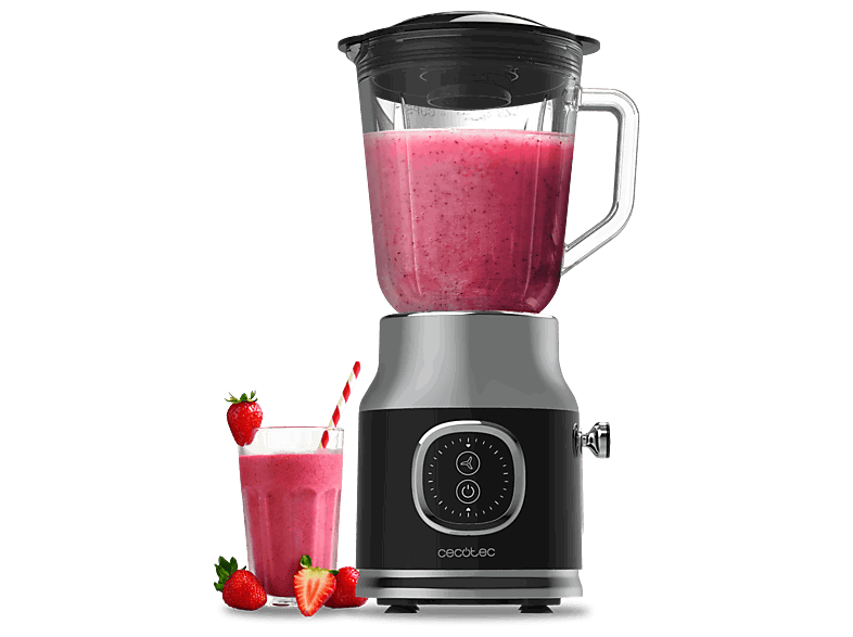 Cecotec RetroTwist Black, Cuchilla titanio negro 4 hojas, Jarra cristal 1 L, Función Pulse, Diseño retro, Negro