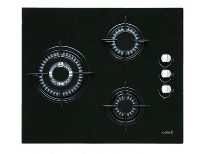 Cata 08068309 CI 6021 BK, 3 zonas, Gas natural, Válvulas seguridad, 59 cm, Negro