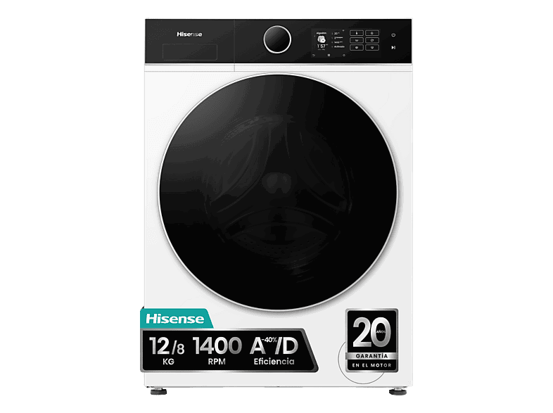 Hisense WD5I1245BWR, 12/8 Kg, iFIT, Wi Fi, Programa especial mascotas, Blanco