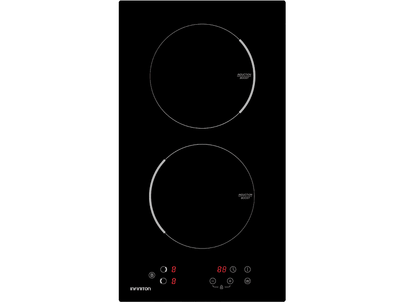 Infiniton IND-230N, Inducción, 2 zonas, Zona grande 18 cm, Función Boost, 30 Negro