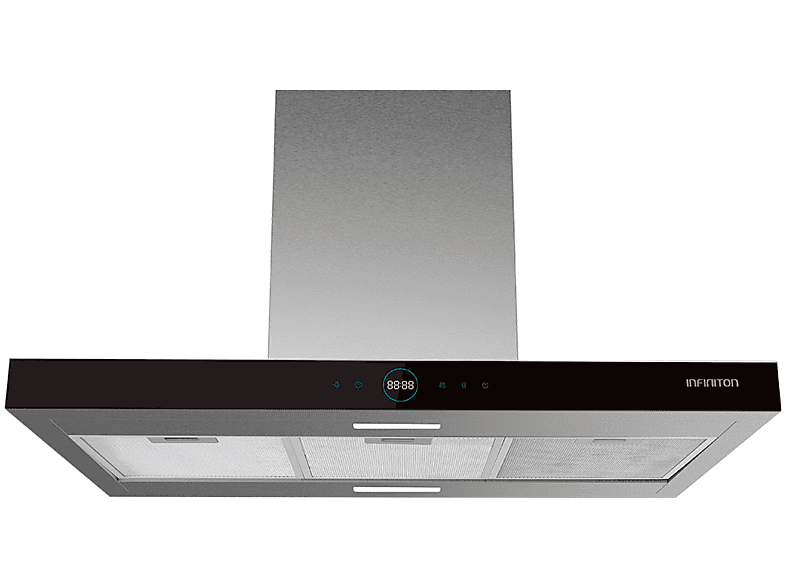 Infiniton CMPT-ISH98LR, De isla, 800 m³/h, 90cm, Panel táctil, 250 W, Luces LED, Inox, Cristal Negro