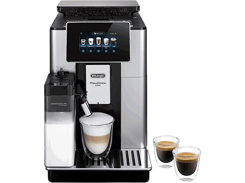 De'Longhi PrimaDonna Soul ECAM610.55.SB, 1450W, 19 bar, Molinillo integrado, Sistema Thermoblock, Táctil, Inox