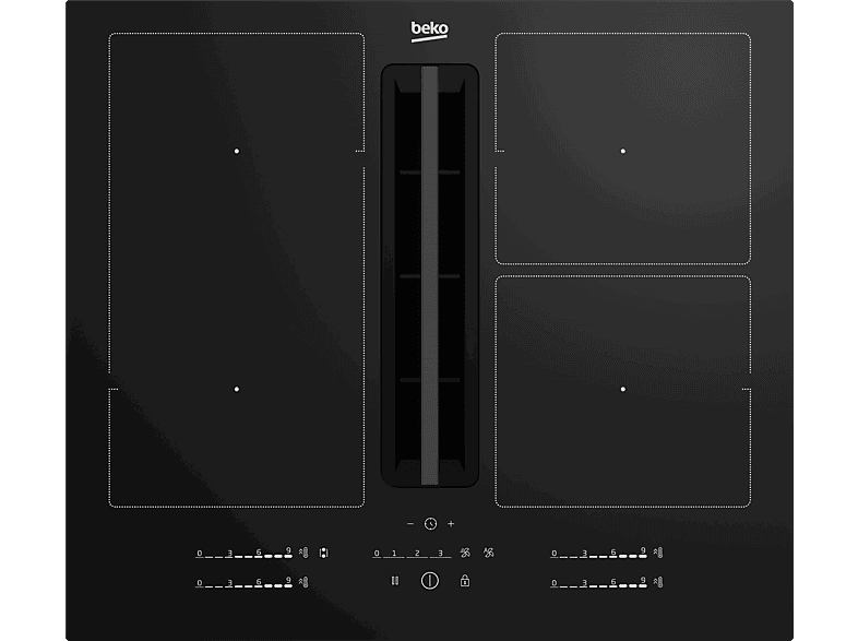 Placa de induccion Beko HIXI 64700 UF, 4 zonas, 1 FlexiZone, 7.400 W, Indyflex, Negro
