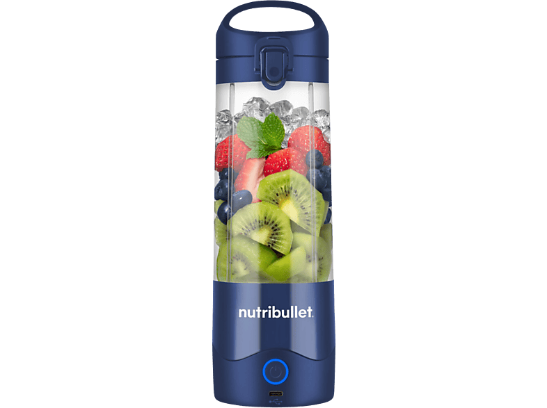 nutribullet Portable, Personal, Vaso portátil 0.475 l, Asa transportable, Carga USB-C, 2000 mAh, 15 ciclos x carga, Azul