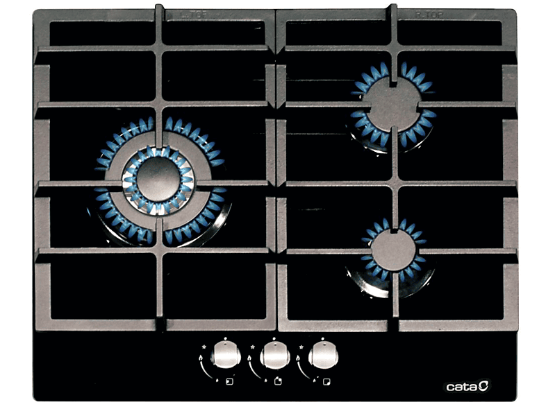 Cata LCI 6021 BK, 3 zonas, Gas natural, Hierro fundido, 59 cm, Negro