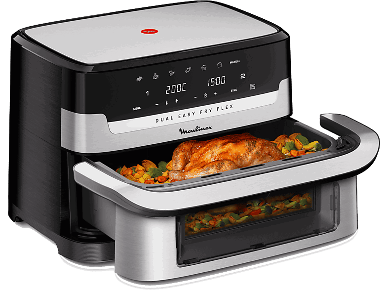 Moulinex Dual Easy Fry Flex EZ922D, 2700W, 9L, 7 programas, Separador cesta, 40°C-200°C, hasta 8 personas, Negro