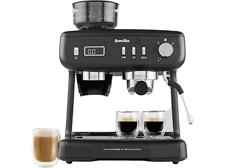 Breville Barista Max+ VCF152X, 1600 W, 15 bar, Hasta 3 tazas, Molinillo Tap&Go, Negro