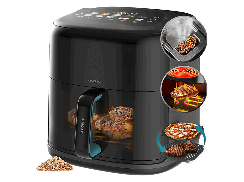 Cecotec Cecofry&Grill Smokin'Prime 8500, 8,5L, Plancha, Grill, Doble Resistencia, Ahumador integrado, 40-200°C, 10 Menús, Negro