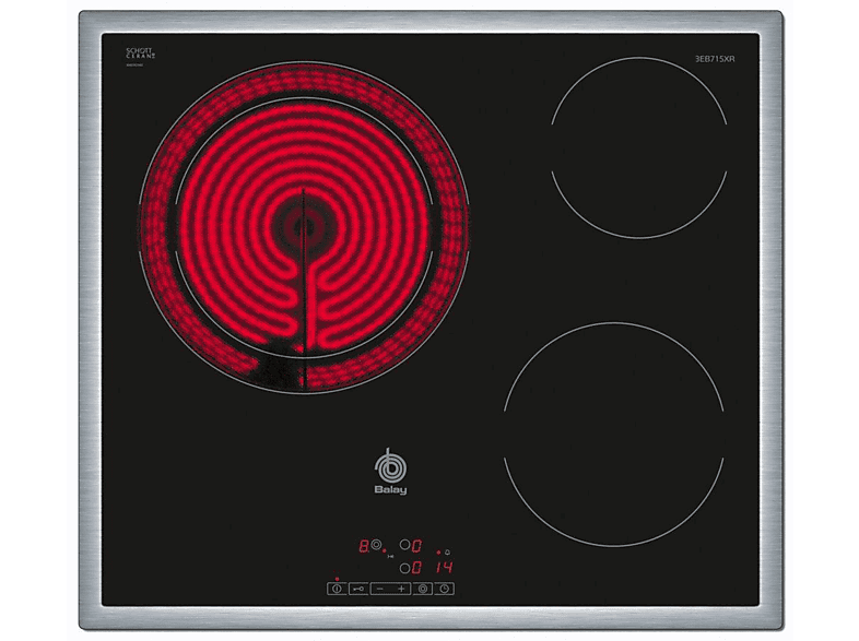 Balay 3EB715XR 3 zonas, Marco Inox, Zona gigante 28cm, Negro