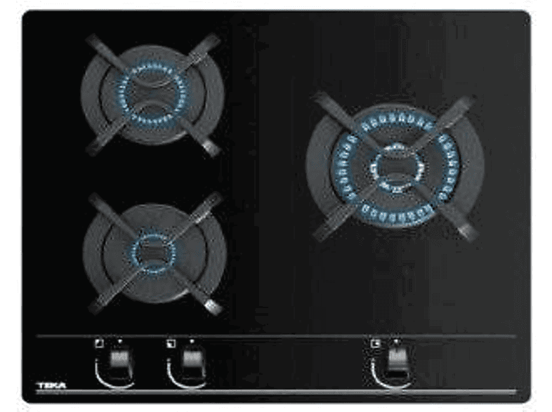 Teka GBC 63010 KBB, 3 zonas, Gas butano, Quemadores alta eficiencia, 60 cm, Negro
