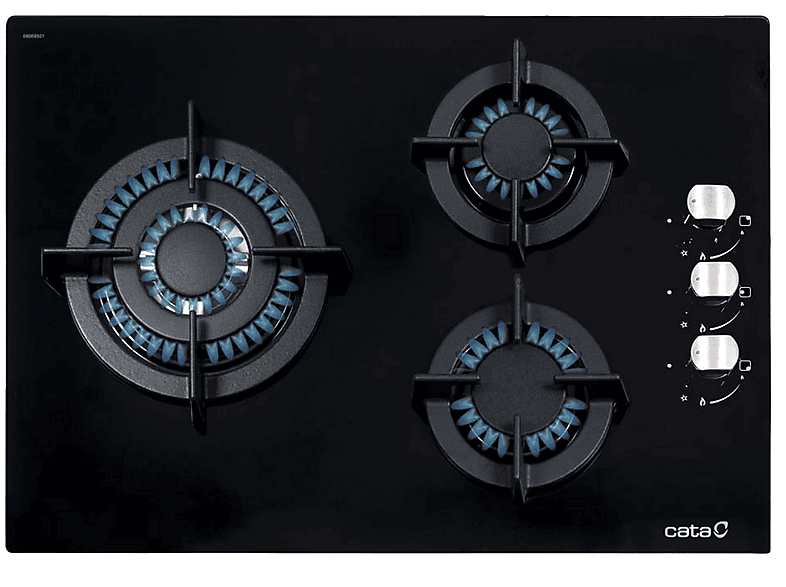 Cata CCI 5003 BK, Integrable, Hierro fundido, Gas natural, 3 quemadores, 60 cm, Negro