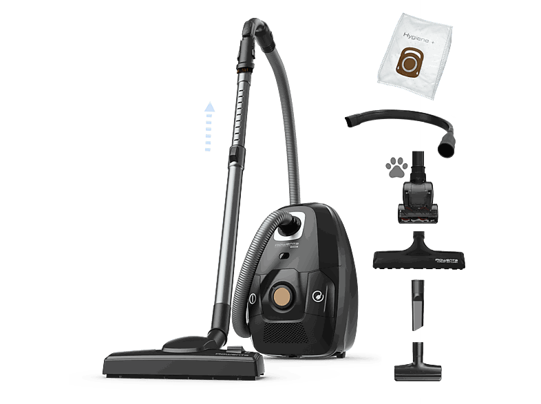 Rowenta Green Force RO6189, 400 W, 4.5 L, Motor Effitech® bajo consumo, Filtrado HEPA, Radio 12 m, ECO, Especial Mascotas, Negro
