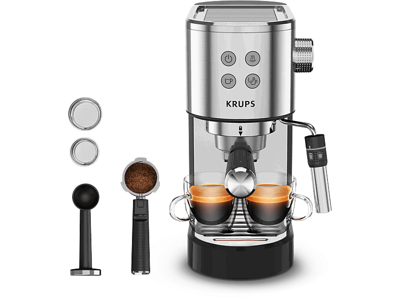 Krups Virtuoso+ XP444C, 1400 W, 15 Bar, 1 L, Thermoblock, Apagado automático, Acero Inox