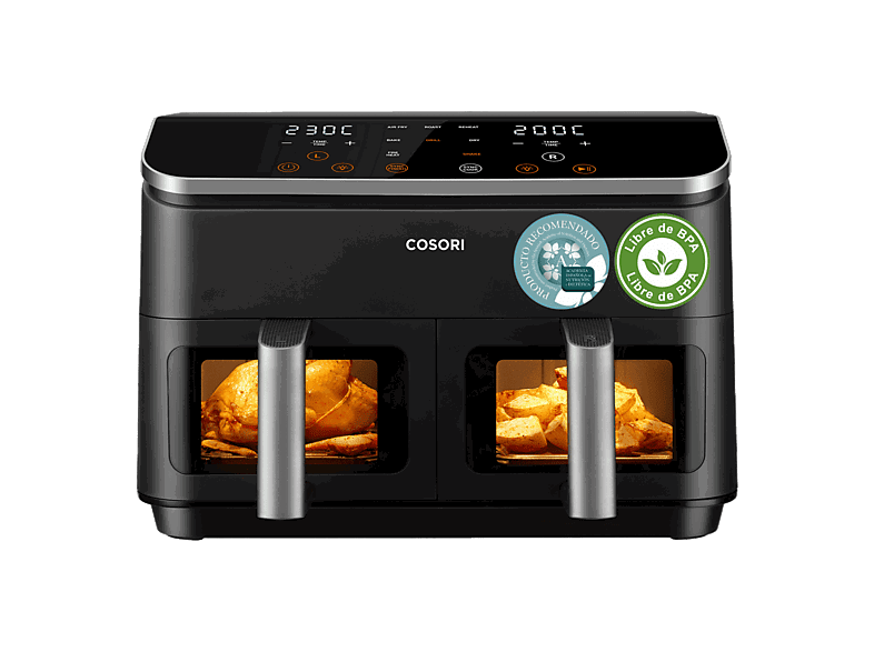 Cosori Dual Basket Chef Edition, 1750 W, 8.5 l, Doble cesta iluminada, Negro