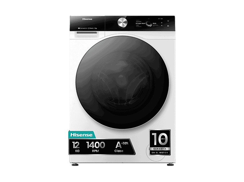 Hisense WF7S1247BW, 12 kg, 1400 RPM, 20 programas, Auto Dosificación, WiFi & IA, Blanco