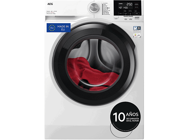 AEG LWR7194M4B, 9 kg + 5 Kg, 1400 rpm, Función Vapor, Motor inverter, Blanco