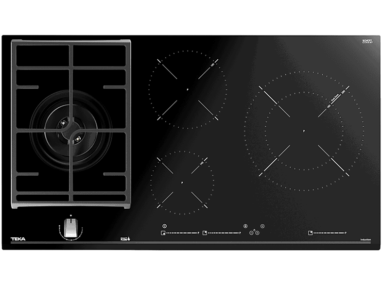 Teka JZC 94313 ABN, Inducción + Gas, 4 zonas, Zona grande 28 cm, Gas natural, 90 Negro
