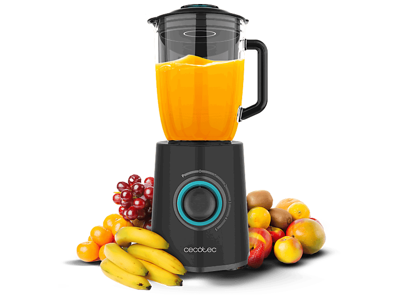 Cecotec Power Black Titanium 2300Max Mix Go, 2300 W, Cuchillas titanio, 5 velocidades + turbo, Jarra termorresistente, Negro