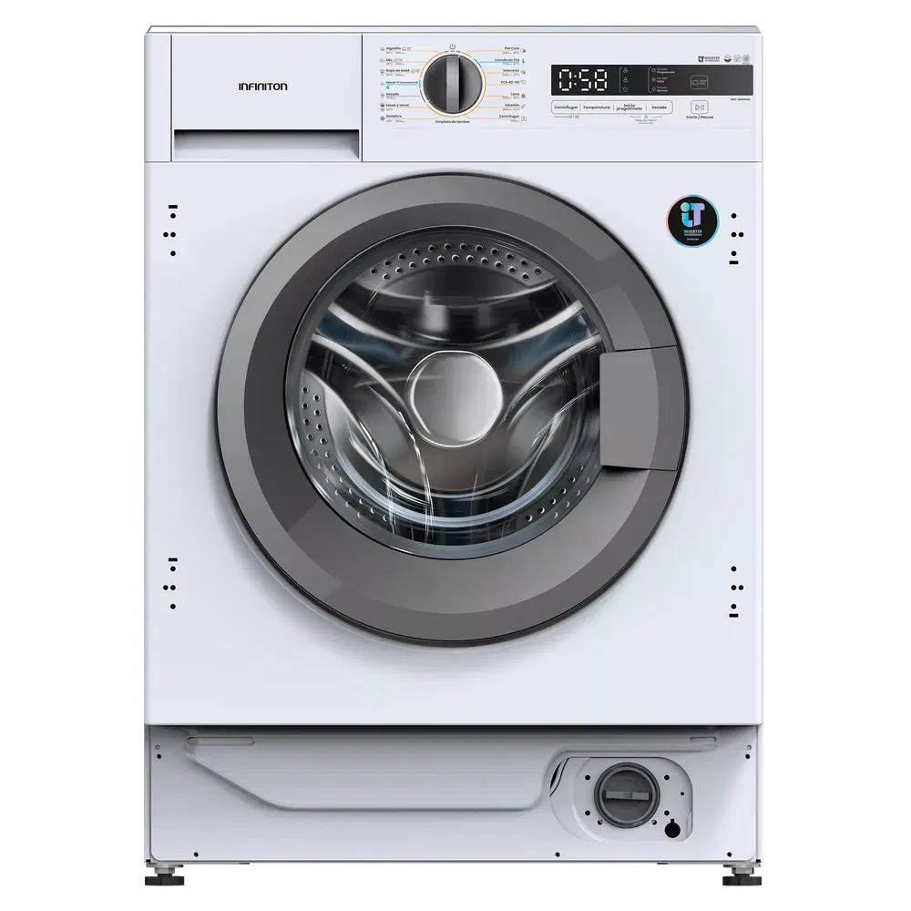 Infiniton WSD-BBG86WAD, 8 kg/6 kg, Inverter, 1400 rpm, Control Electrónico, Sin panelar
