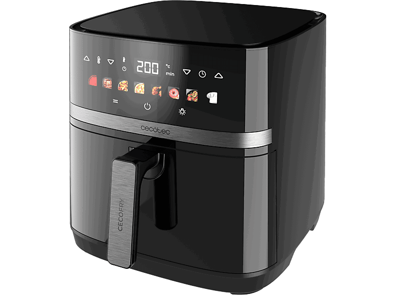 Cecotec Cecofry&Grill Duoheat 8000, Doble resistencia, 8 L, 2200 W, menús, Cocción 3D, Parrilla, Ventana, Display táctil, Negro