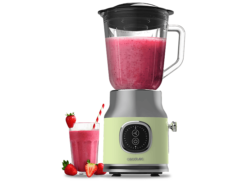 Cecotec RetroTwist Green, 800 W, Jarra cristal 1 L, 4 cuchillas titanio negro, Función Pulse, Motor Copper, Diseño retro, Verde