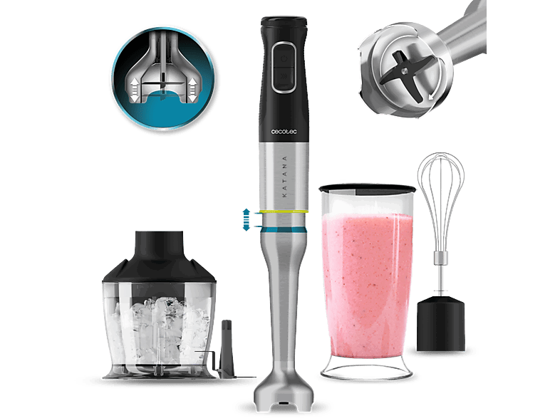 Cecotec Katana 12 Chop B, 1200 W, 21 velocidades, Turbo, Incluye picadora 600ml, Vaso 800ml, Brazo XL, Black