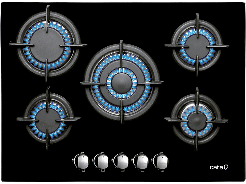 Cata L 7005 CI BK, 5 zonas, Gas natural, Hierro fundido, 70 cm, Negro