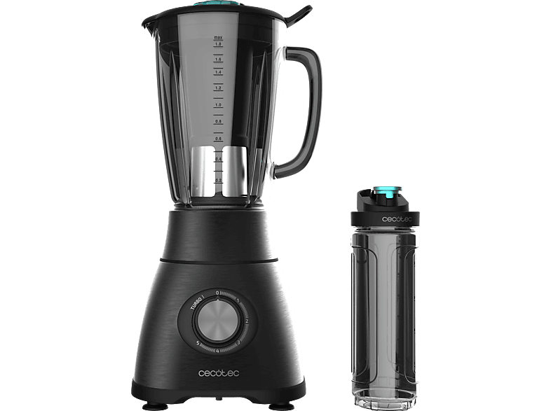 Cecotec Power Black Titanium 2500MAX Go, 1800 W, 1.8l Capacidad, 5 Veloc, Botella 600ml, Negro