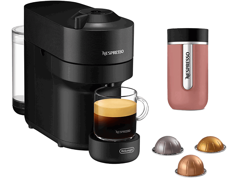 De'Longhi ENV90.B Vertuo Pop + Travel Mug para Nespresso® Vertuo, 1.250 W, 2.6 bar, 0.56 L, Bluetooth, Wi-Fi, Negro