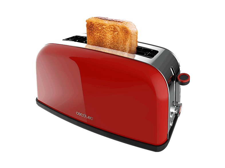 Cecotec Toastin' Time 1100 Red Long Lite, 850 W, Ranura larga, Inox, 7 niveles, Rojo