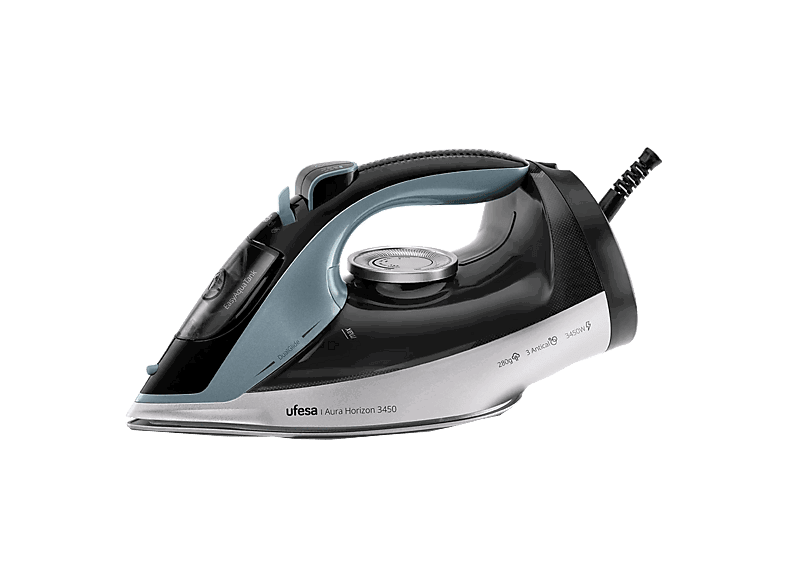 Ufesa Aura Horizon, 3450W, Golpe Vapor 280g, Depósito 350ml, Sistema 3 antical, Continuo 55g/min, Negro/Azul/Plata