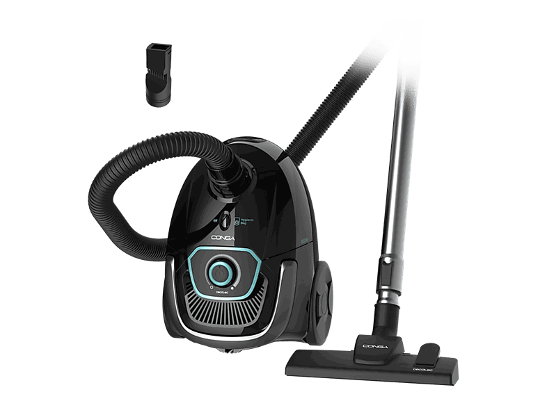 Cecotec Conga Powerbag 2500 Plus, 850 W, 2.5 l, Tubo telescópico, Accesorio 2en1, Bolsas desechables, 18kPa, Negro