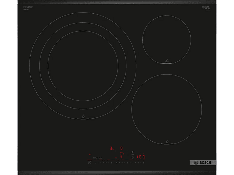 Bosch PID675HC1E, 3 zonas, Zona de cocción triple 32 cm, 60 Direct select, PerfectFry Plus, Negro