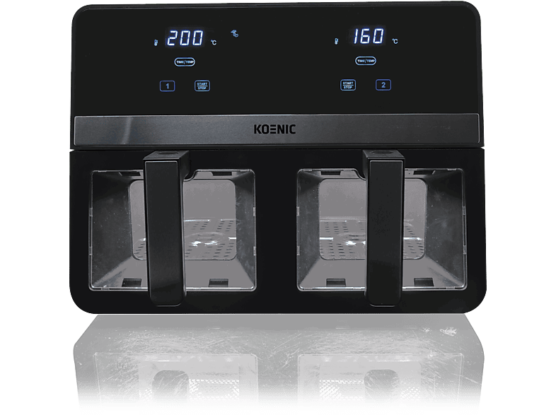 KOENIC KAF 924224 B, Dos cestas, 2400 W, 9l, 8 Programas, 80-200ºC, Negro/Plata