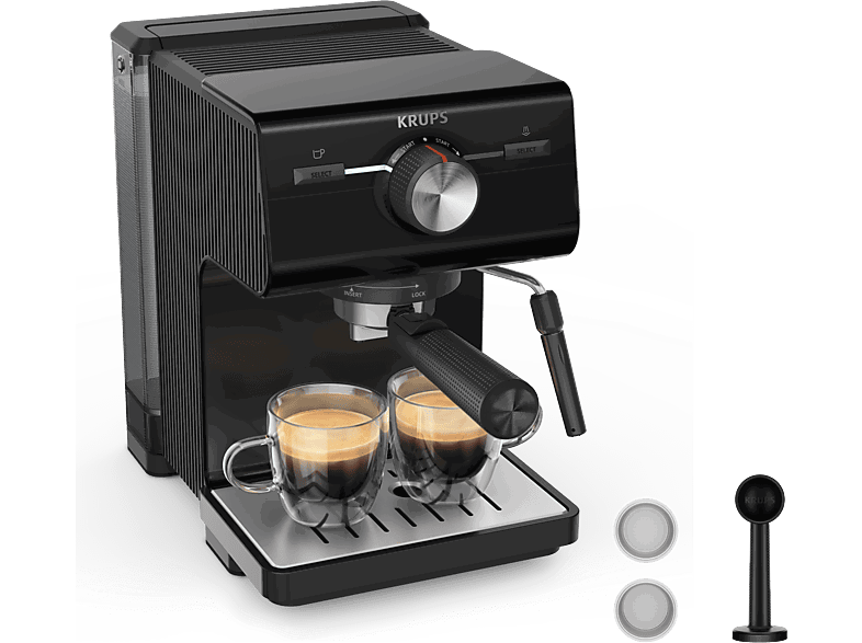 Krups XP381810, 15 bares, Depósito 2 L, Espumador de leche, Negro