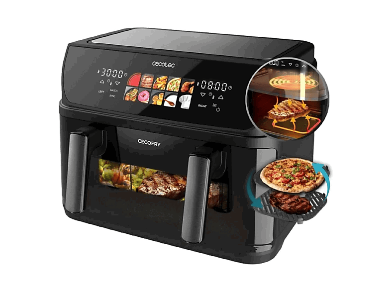 Cecotec Cecofry&Grill Duoheat 10000, 2800 W, 10l, Doble cubeta, 4 grills, 10 menús, Negro