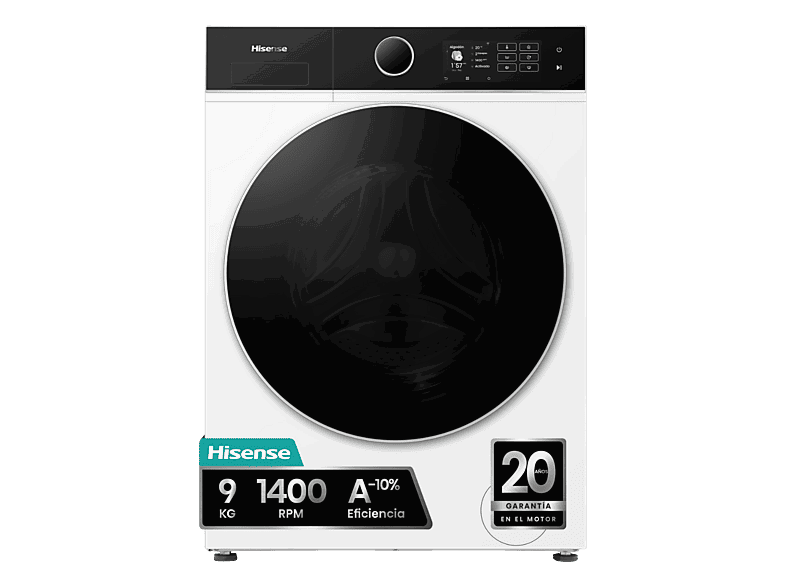 Hisense WF5I9043BWFS, 9 kg, 1400 rpm, 18 programas, Fondo reducido 47cm, Programa Mascotas, Blanco