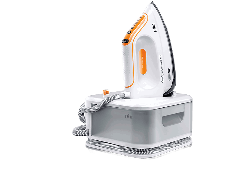 Braun CareStyle Compact Pro IS2561WH, 2400W, 1.5l, 6 bar, Golpe vapor 400g/min, Suela EloxalPlus, Freeglide3D, Blanco/Naranja