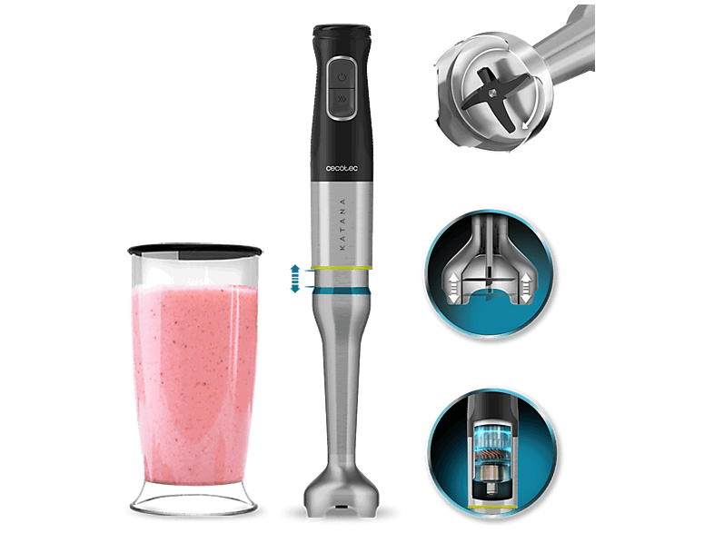 Cecotec Katana 15 Jar D , 1500 W, 21 velocidades, Turbo, Vaso 800ml, Brazo XL, Negro