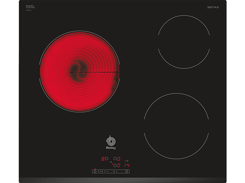 Balay 3EB714LR, 3 zonas, Zona semi-gigante de 23 cm, función Programación tiempo, Bloqueo seguridad, Negro