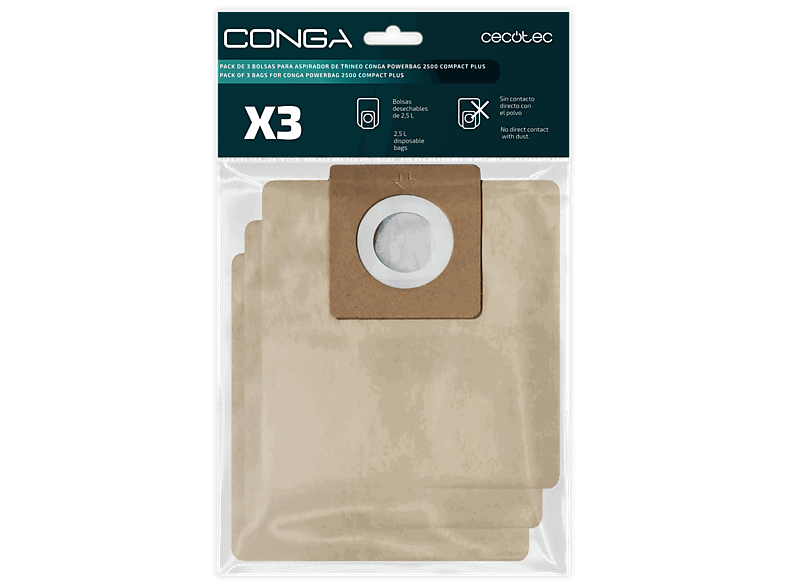 Cecotec Pack 3 bolsas para Conga PowerBag 2500 Compact Plus