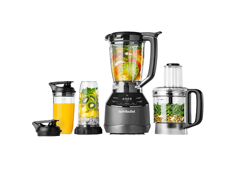 nutribullet Triple Prep System, 1.500 W, Jarra 1.8 l, Procesador 1.65 Vasos portátiles 0.9 l y 0.7 Táctil, Negro