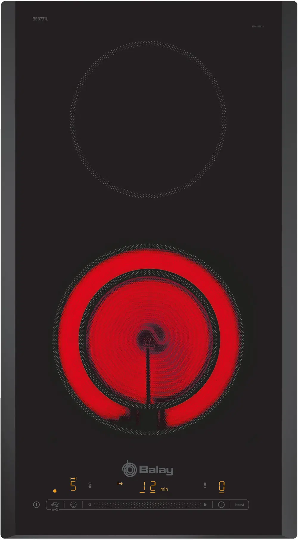 Balay 3EB731LQ, 2 Zonas, 18 cm zona grande, 28.8 cm, Modular, Negro