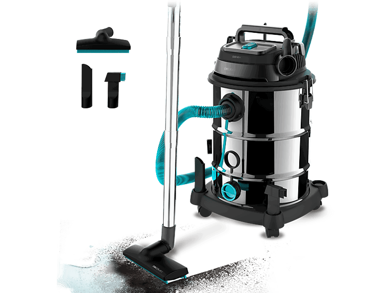 Cecotec Conga Rockstar Wet & Dry Steel Pro, 1600 W, Capacidad 30 l, Cable 5m, 4 ruedas, Función soplado, Sistema drenaje, Negro