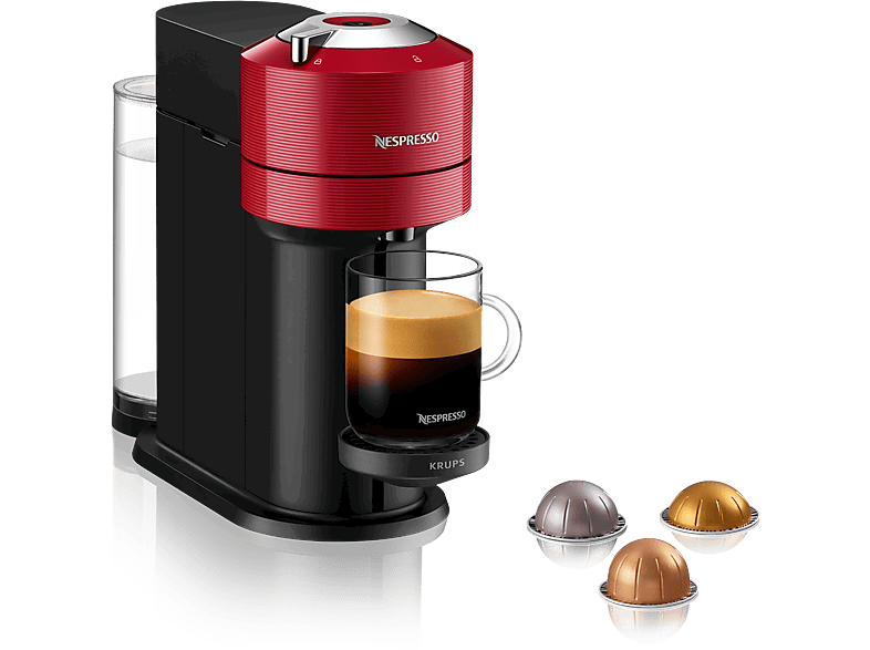 Nespresso® Krups Vertuo Next XN9105, 1500 W, 1.1 L, Calentamiento en 30 s, Tecnología Centrifusión, Wi-Fi, Bluetooth, Rojo
