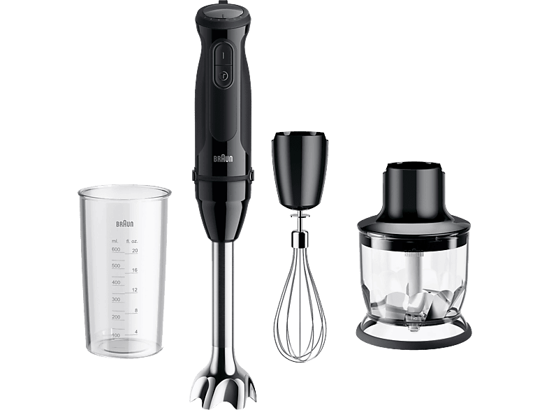 Braun Minipimer MultiQuick 5 MQ50202MBK, 1000W, 0.6 l, SplashControl, EasyClick Plus, 21 velocidades, 2 accesorios+Picadora, Negro