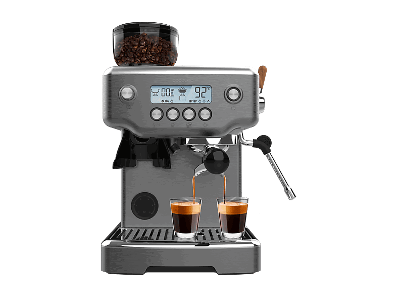 Cecotec Power Espresso 20 Barista Steel & Grind, Bares, Molinillo integrado, Vaporizador, Doble Thermoblock, 2200 W, Plata