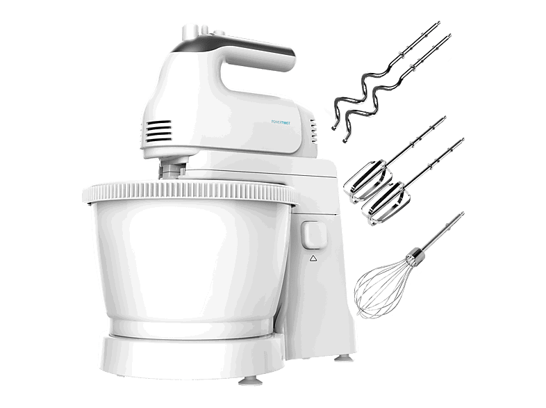 Cecotec PowerTwist 500 Gyro, W, Bol autogiratorio 3,5 L, 5 Velocidades + Turbo, 3 Accesorios acero inoxidable, Blanco