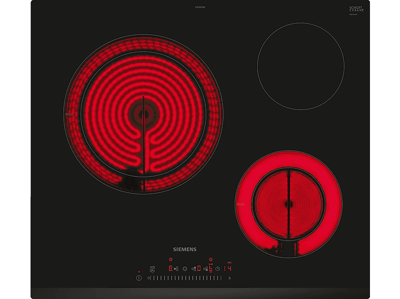Siemens ET631FKP8E, IQ300, 3 zonas, Zona grande de 28 cm, Control Touchslider, Marco biselado, 60 Negro